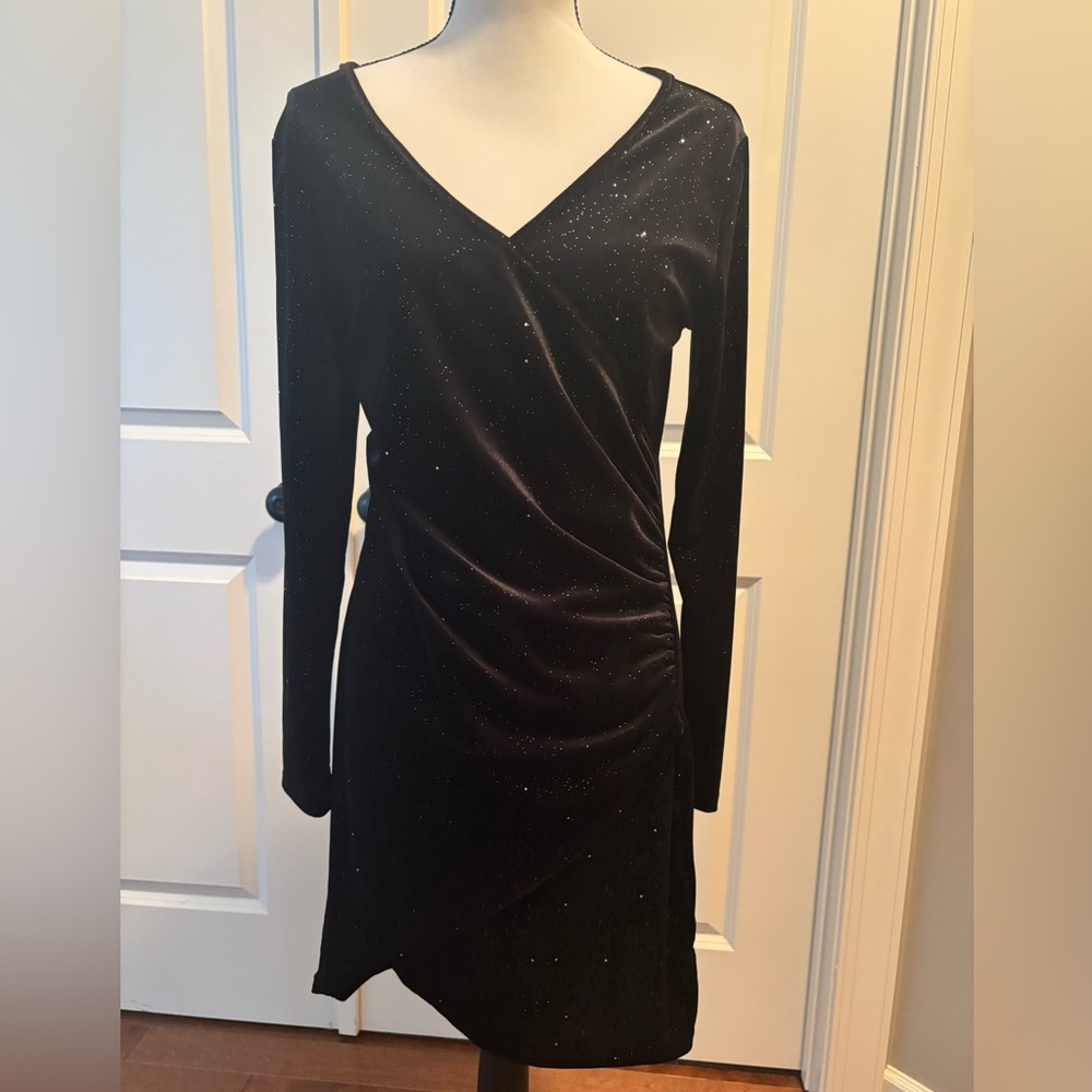 Glitter velvet Black Long Sleeve Dress